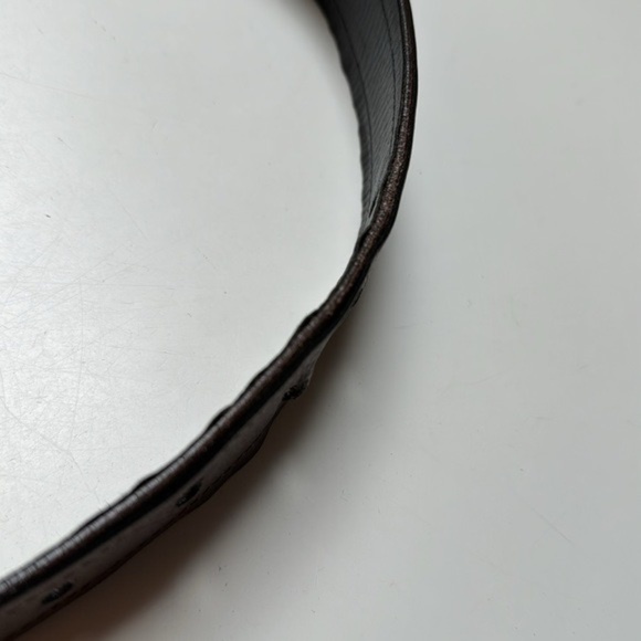 Prada vintage 80s Brown metallic leather belt~LG Chrome monogram buckle~openedge - Picture 9 of 15